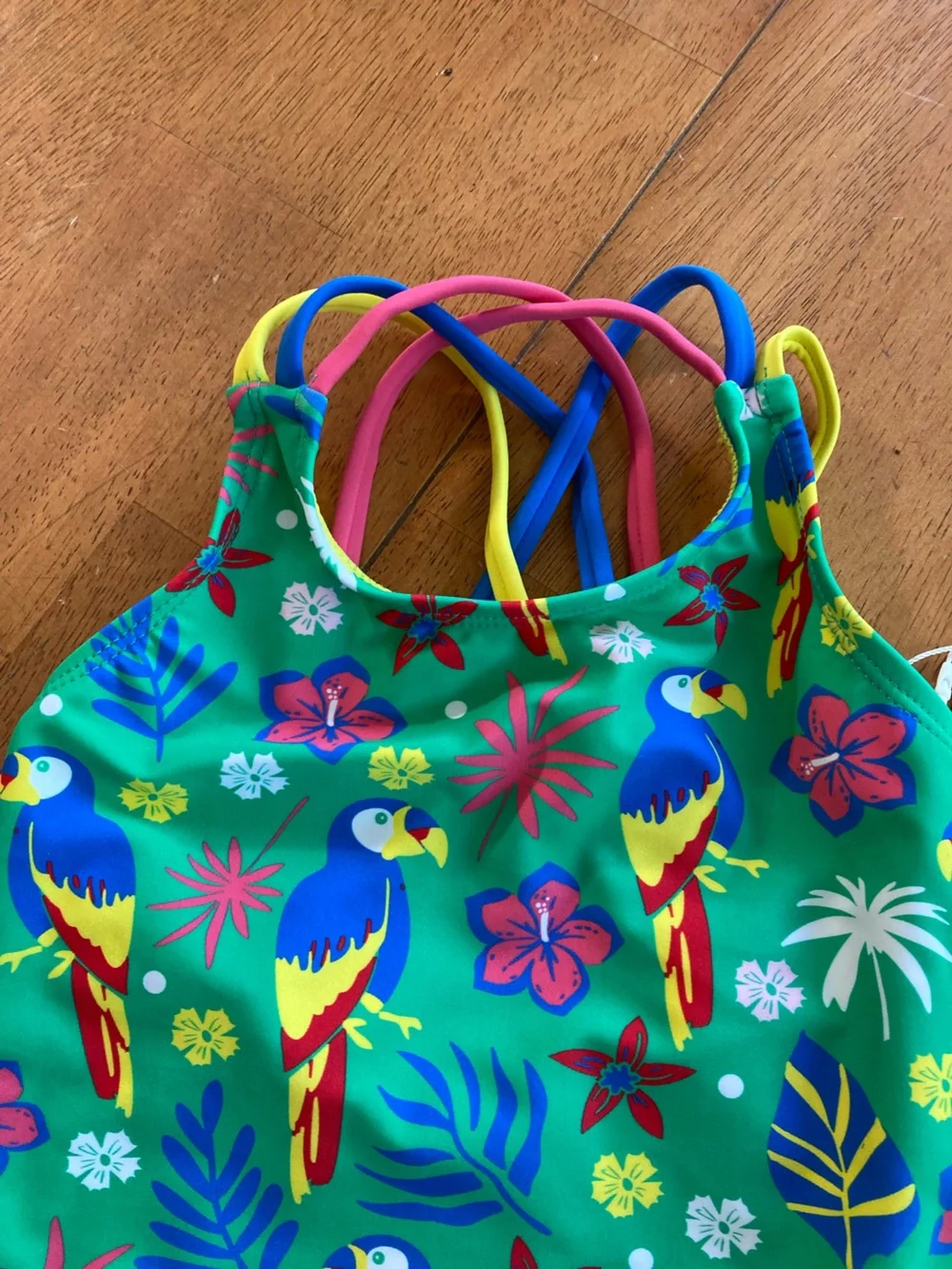 RuffleButts Parrot Palms Cross-Back One Piece Swimsuit - NWT!  3T